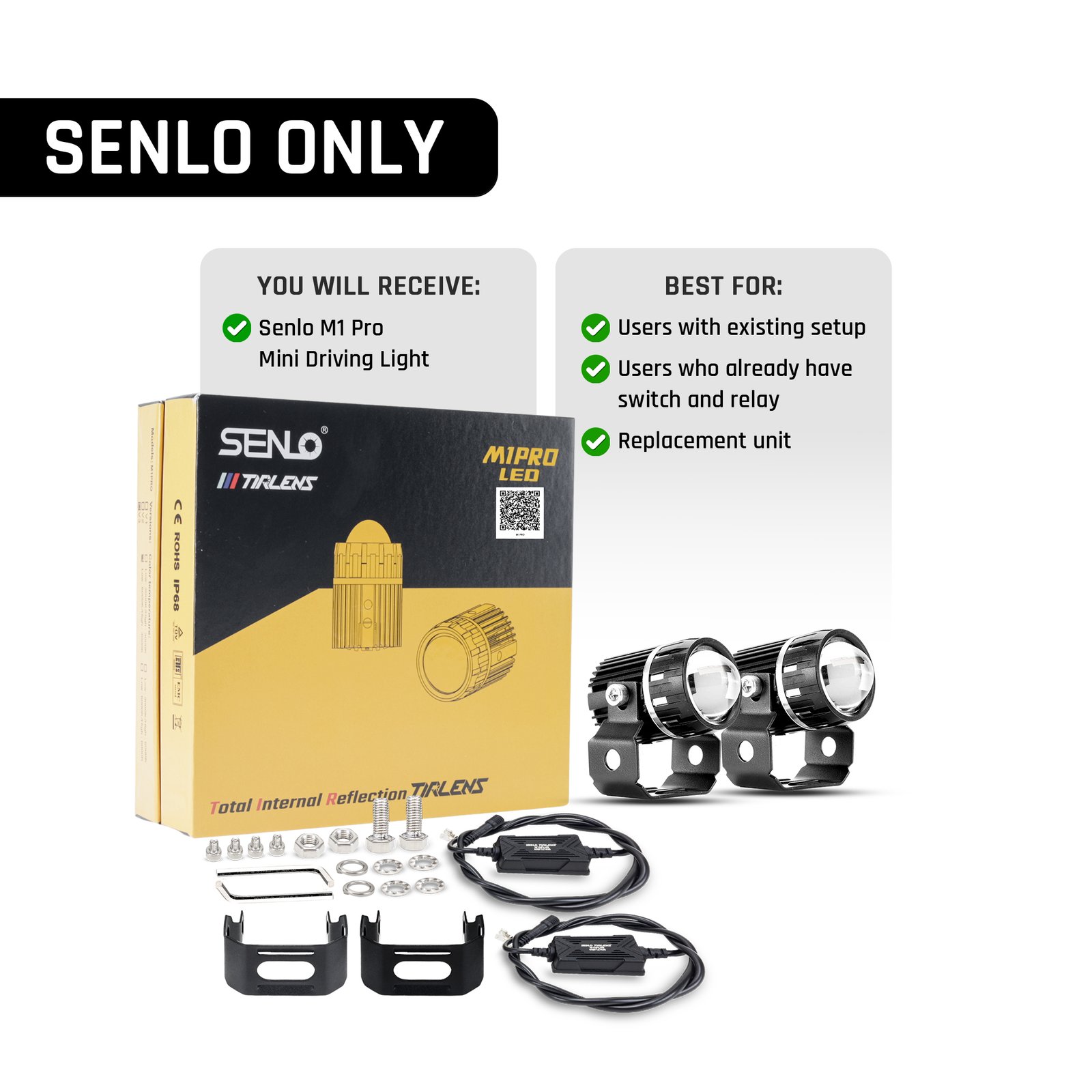 SENLO M1 Pro V3 mini LED driving light package without additional switch or wiring harness accessories
