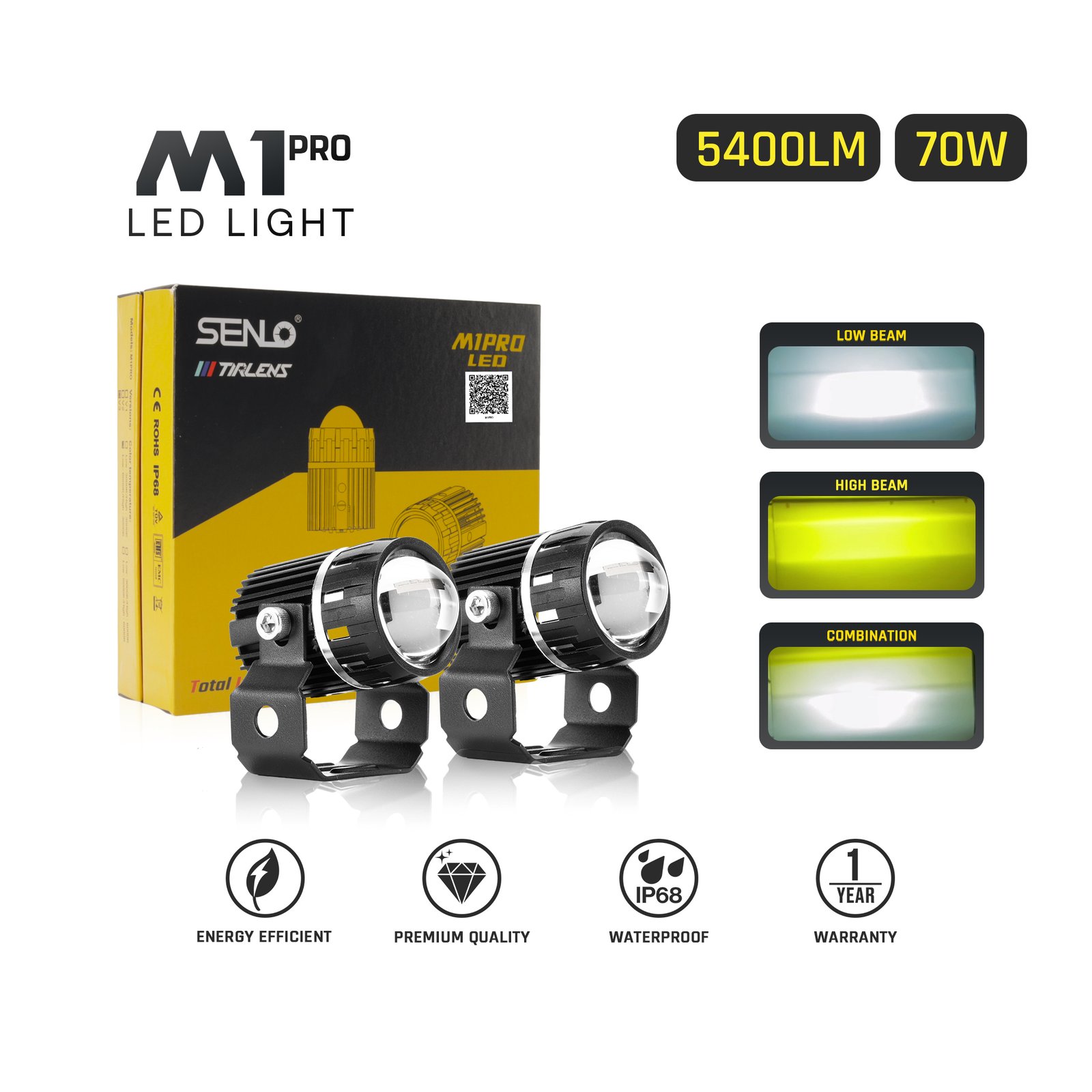 SENLO M1 Pro V3 70W premium mini LED driving lights with mounting brackets
