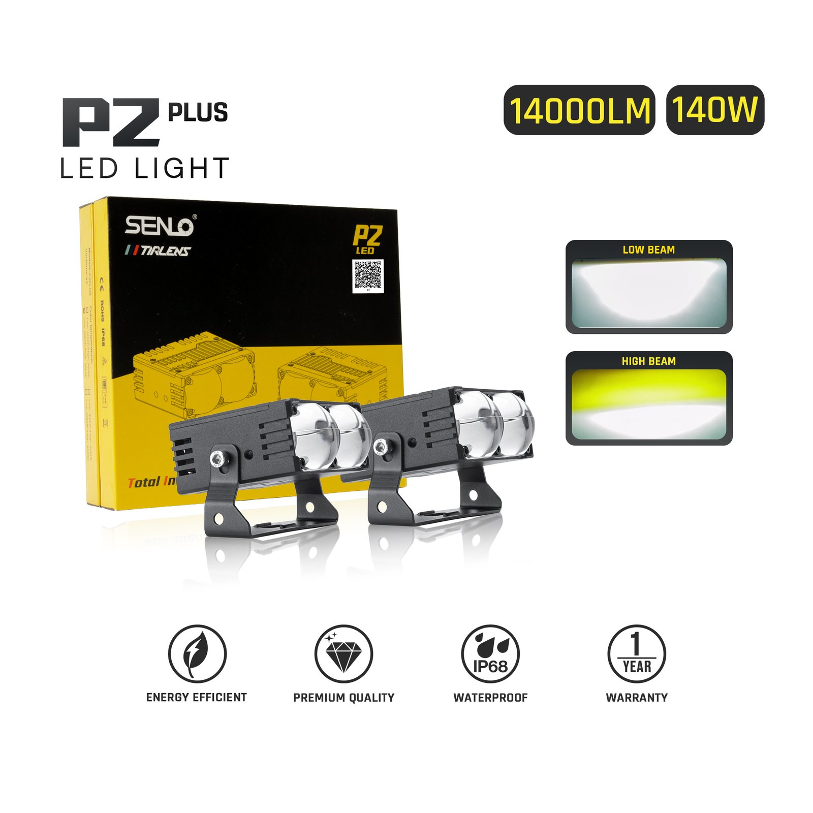 SENLO P2 Plus LED auxiliary driving lights with 140W power and dual-color illumination