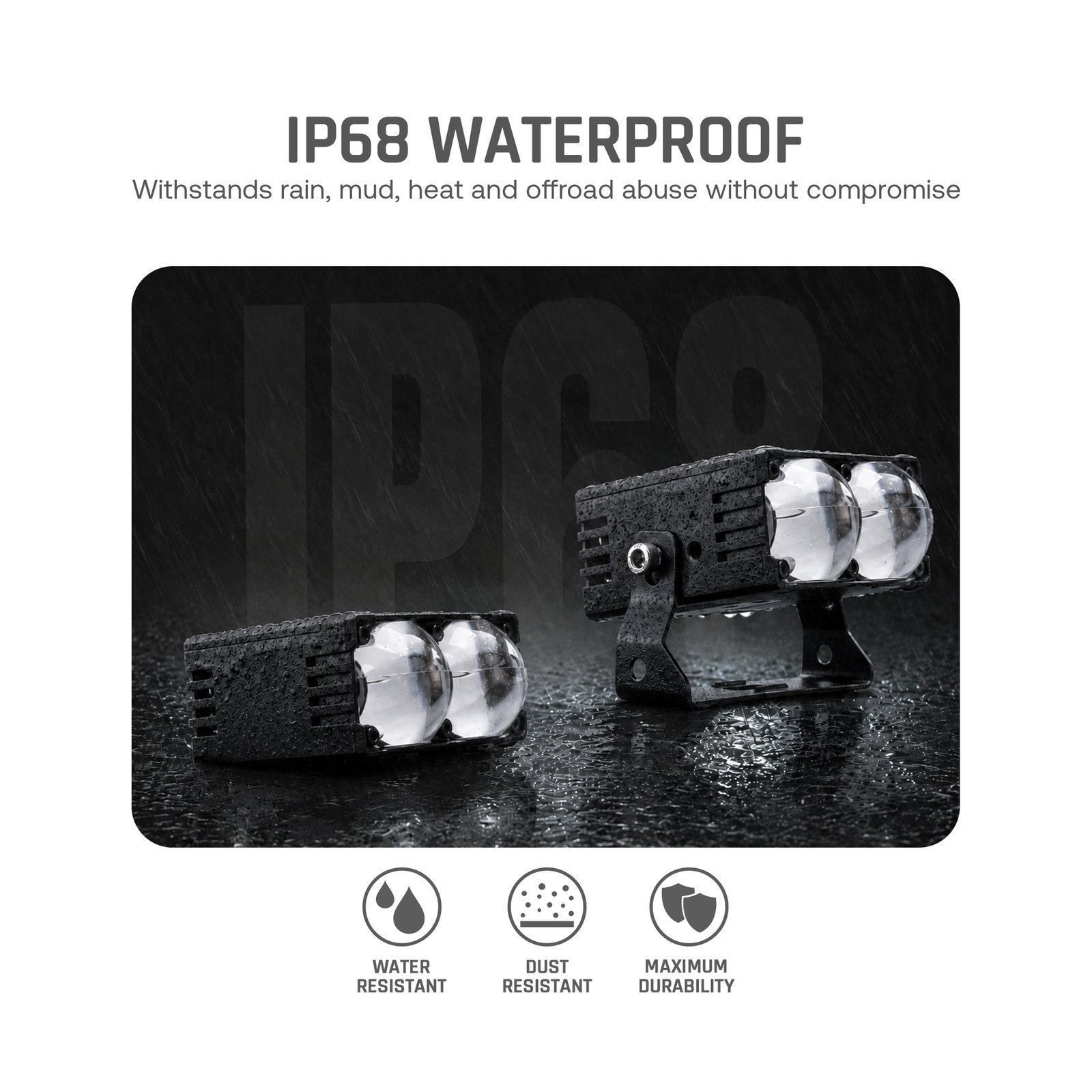 SENLO P2 Plus LED auxiliary driving lights with IP68-rated dust and water protection