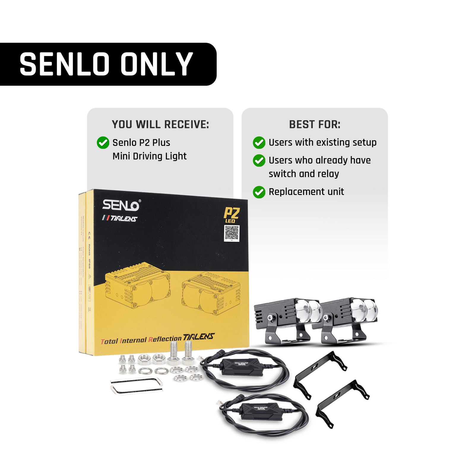 SENLO P2 Plus LED auxiliary driving lights only without additional switches or wiring harness accessories