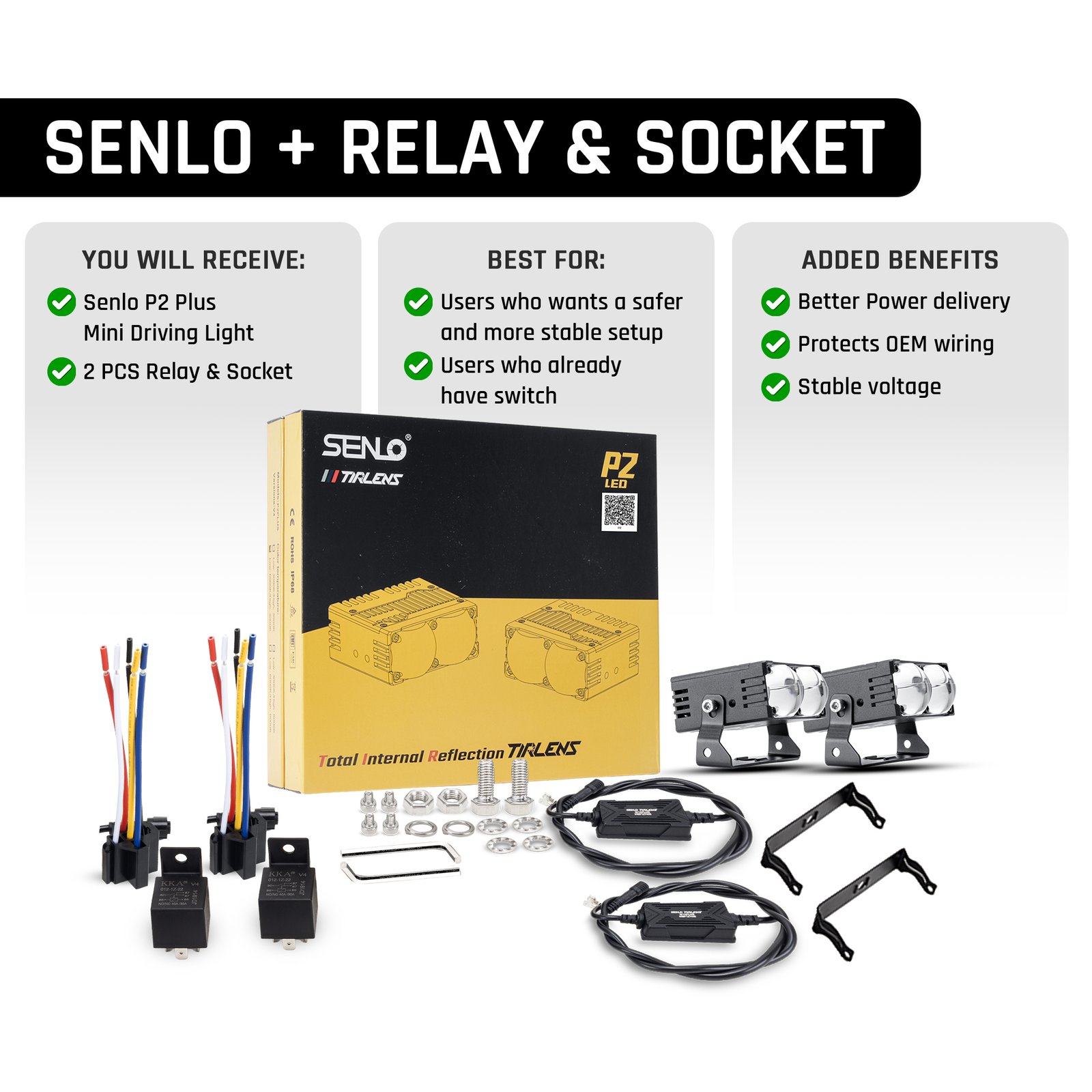SENLO P2 Plus LED auxiliary driving lights with two relay units